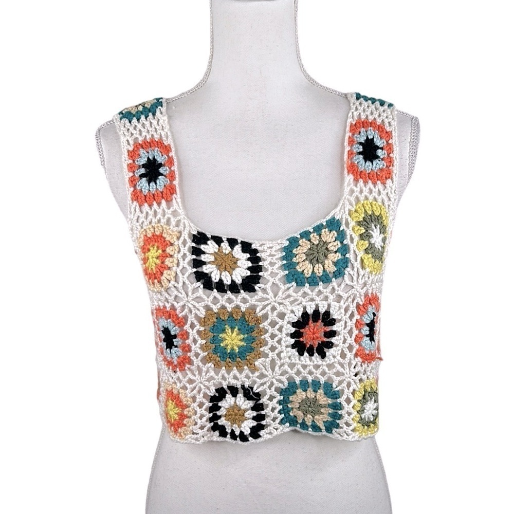 Aster Crochet‎ Boho Y2K 90s Cropped Tank Top Size Medium